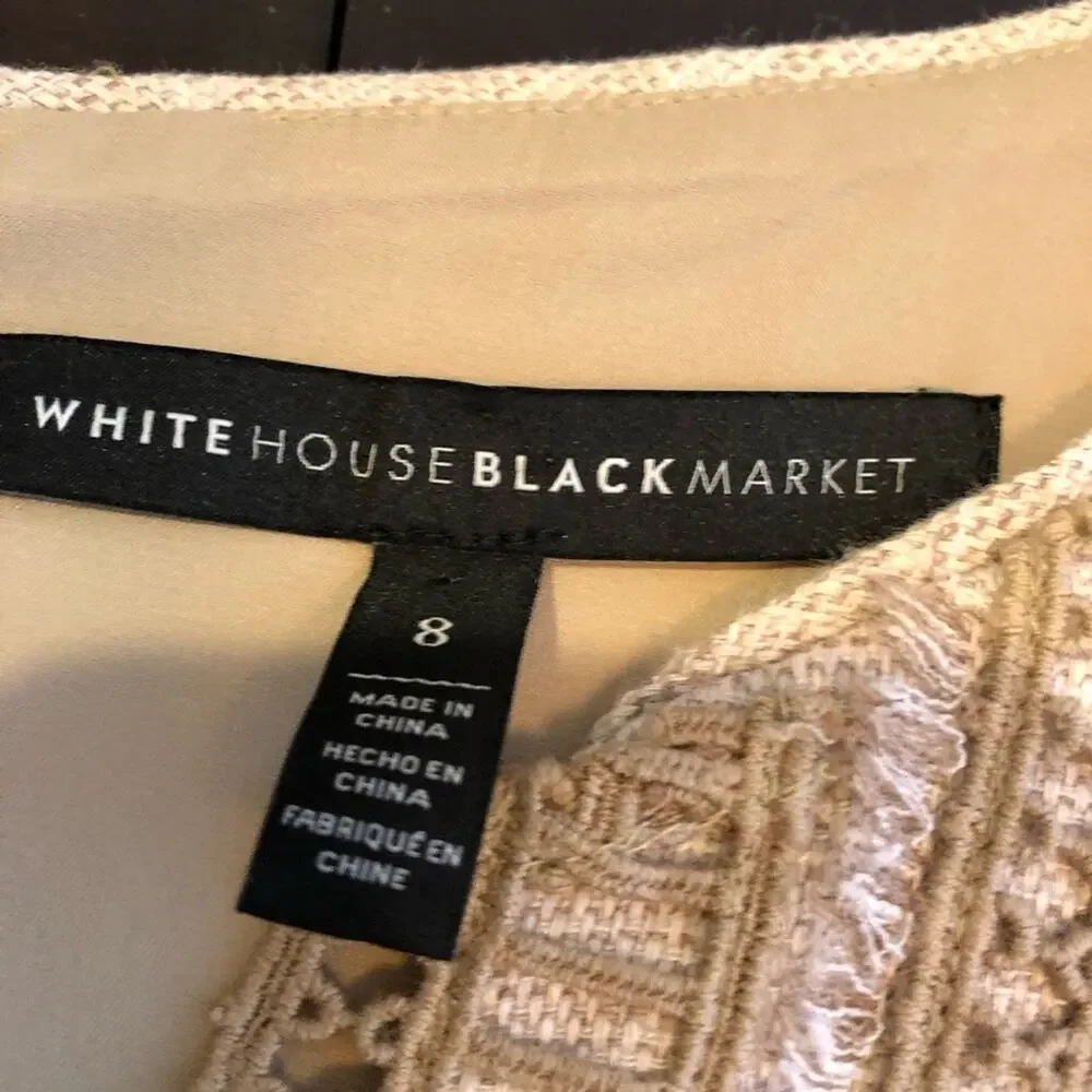 WHBM tan cream fringe trim linen blend sleeveless sheath dress size 8